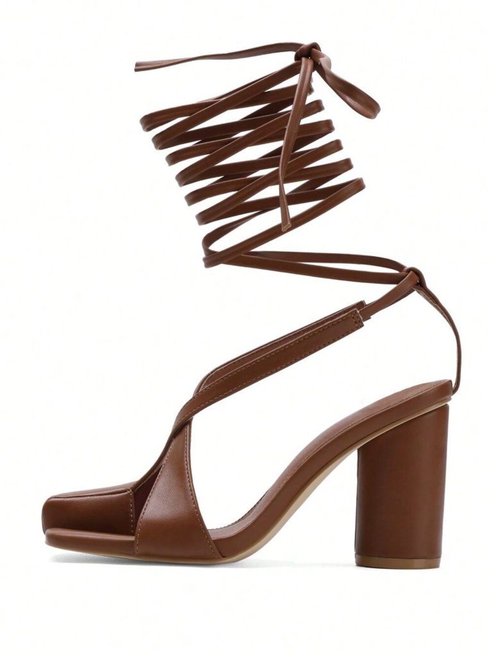 Brown Casual Women's Block Heel Open-Toe Sandals with Lace-Up Strap - Picture 8 of 8